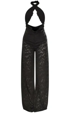 Textured Floral Cross Front Jumpsuit-PrettyLittleThing Online