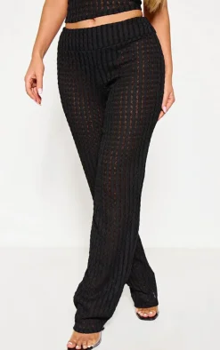 Clearance PrettyLittleThing Textured Fold Over Flared Pants Black