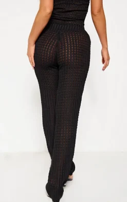 Clearance PrettyLittleThing Textured Fold Over Flared Pants Black