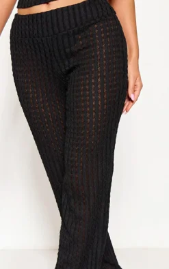 Clearance PrettyLittleThing Textured Fold Over Flared Pants Black