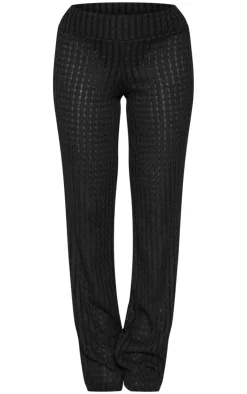 Clearance PrettyLittleThing Textured Fold Over Flared Pants Black
