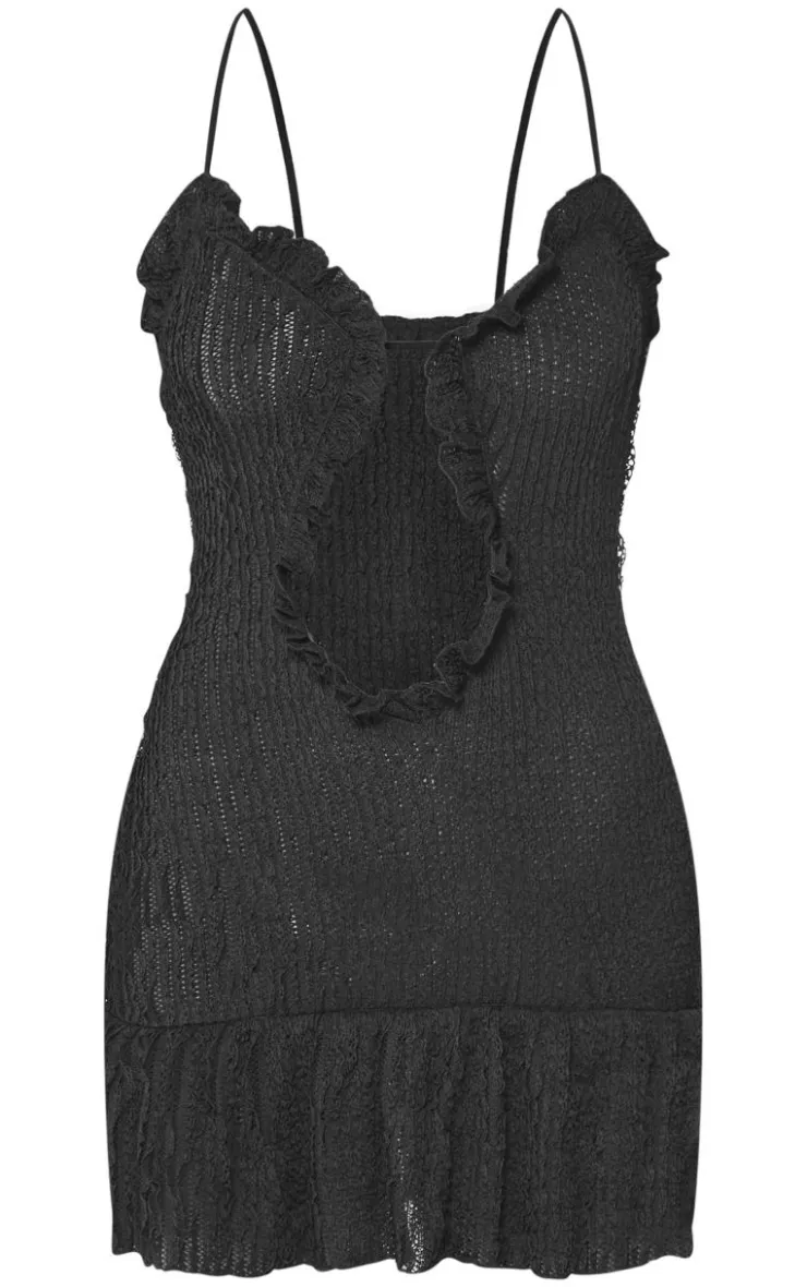 Textured Frill Hem Cut Out Mini Dress-PrettyLittleThing Best