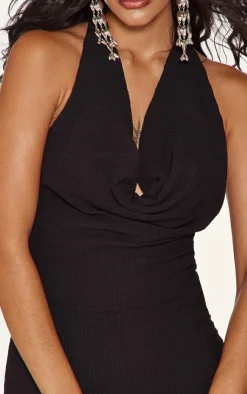 Clearance PrettyLittleThing Textured Halterneck Top Black