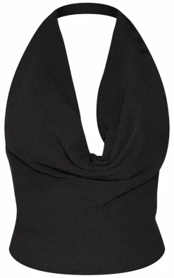 Clearance PrettyLittleThing Textured Halterneck Top Black
