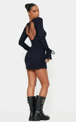 Textured Jersey Cut Out Back Bodycon Dress-PrettyLittleThing