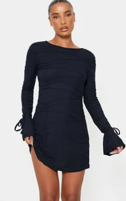 Textured Jersey Cut Out Back Bodycon Dress-PrettyLittleThing