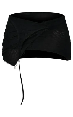 Outlet PrettyLittleThing Textured Jersey Fold Over Tie Detail Micro Mini Skirt Black