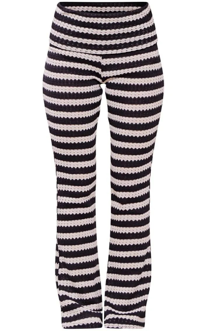 Black Textured Jersey Fold Over Waist Flares