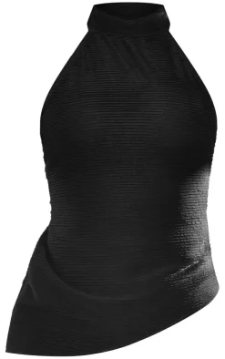 Clearance PrettyLittleThing Textured Jersey Halterneck Asymmetric Hem Longline Top Black