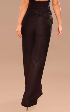 Outlet PrettyLittleThing Textured Jersey Mid Rise Wide Leg Pants Black
