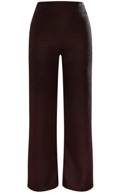 Outlet PrettyLittleThing Textured Jersey Mid Rise Wide Leg Pants Black