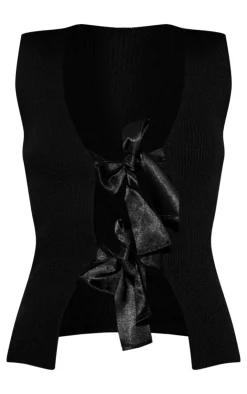 Textured Knit Bow Front Vest-PrettyLittleThing Clearance