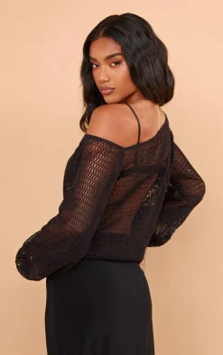 PrettyLittleThing Knitted Tops*Textured Knit Off The Shoulder Long Top