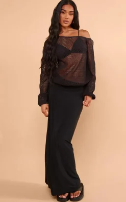 PrettyLittleThing Knitted Tops*Textured Knit Off The Shoulder Long Top