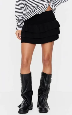 Black Textured Knit Rara Mini Skirt