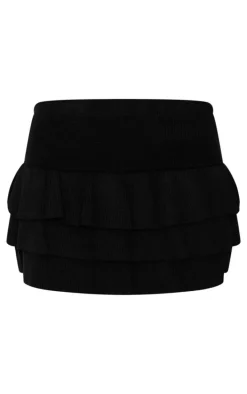 Black Textured Knit Rara Mini Skirt