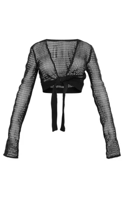 PrettyLittleThing Blouses*Textured Knit Tie Front Blouse
