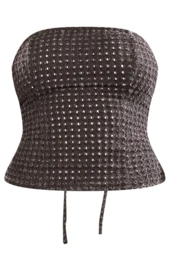 Textured Lace Up Back Top-PrettyLittleThing Outlet
