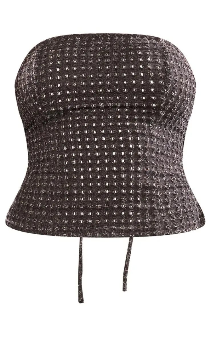 Textured Lace Up Back Top-PrettyLittleThing Outlet