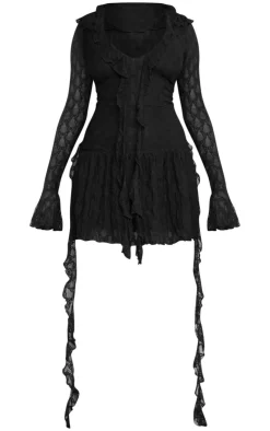 Textured Lace Up Frill Drape Shift Dress-PrettyLittleThing Clearance