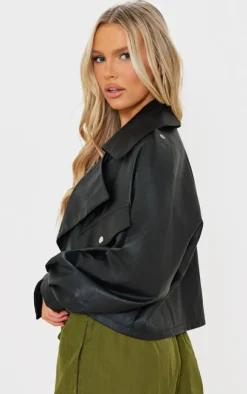 PrettyLittleThing Faux Leather Jackets*Textured Look Faux Leather Biker Jacket