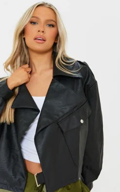PrettyLittleThing Faux Leather Jackets*Textured Look Faux Leather Biker Jacket