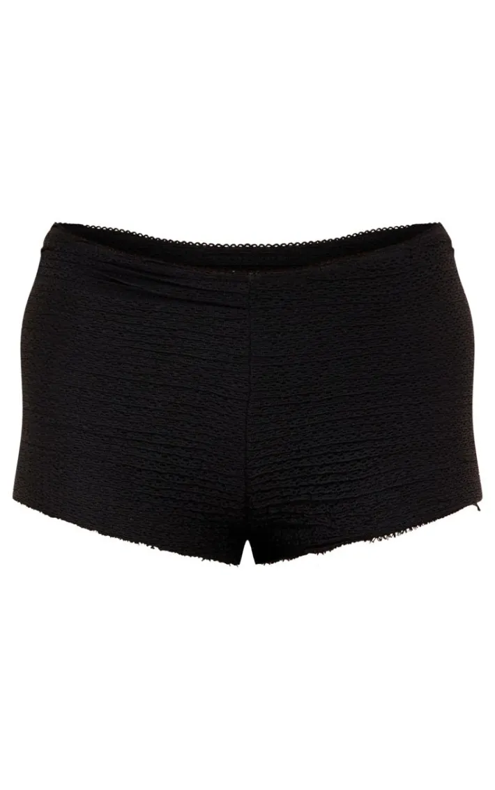 Black Textured Low Rise Hot Pant