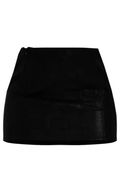 Outlet PrettyLittleThing Textured Metallic Seam Detail Low Rise Micro Mini Skirt Black