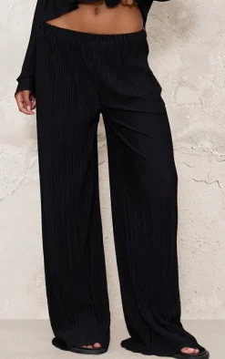 Hot PrettyLittleThing Textured Pleated Wide Leg Pants Black