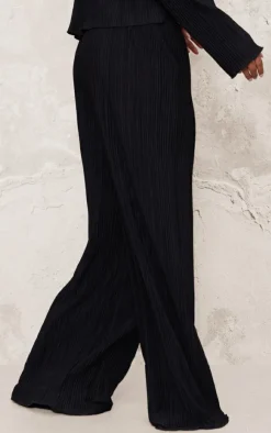 Hot PrettyLittleThing Textured Pleated Wide Leg Pants Black