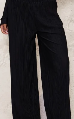 Hot PrettyLittleThing Textured Pleated Wide Leg Pants Black