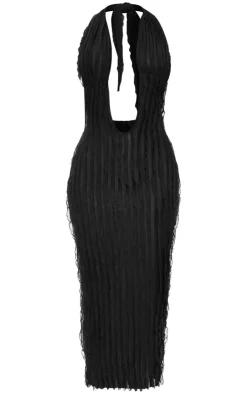 Textured Plunge Front Midi Dress-PrettyLittleThing Sale