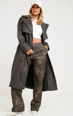 PrettyLittleThing Trench Coats*Textured PU Trench