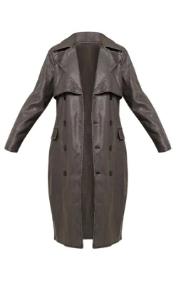 PrettyLittleThing Trench Coats*Textured PU Trench