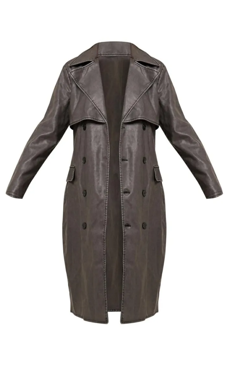 PrettyLittleThing Trench Coats*Textured PU Trench
