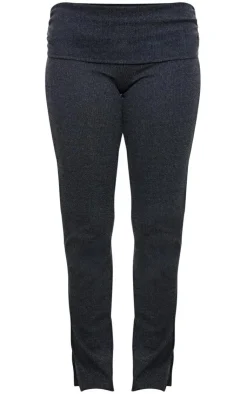 Hot PrettyLittleThing Textured Rib Jersey Fold Over Waistband Skinny Flared Pants Black
