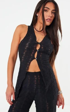 PrettyLittleThing Textured Rib Longline Vest Black