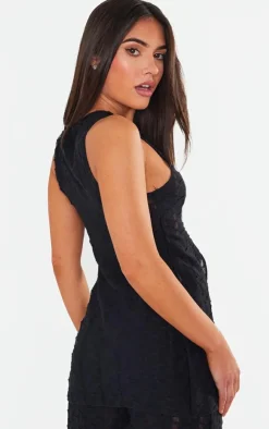 PrettyLittleThing Textured Rib Longline Vest Black