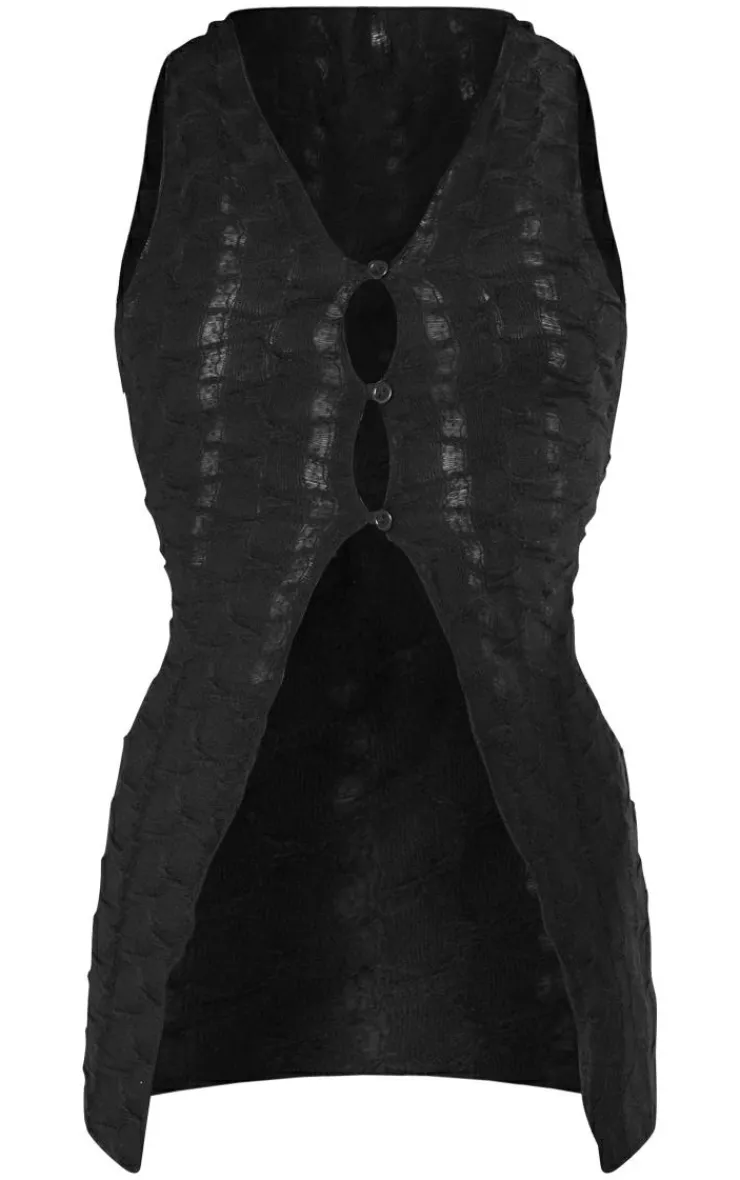 PrettyLittleThing Textured Rib Longline Vest Black