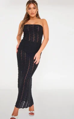 New PrettyLittleThing Textured Rib Low Rise Maxi Skirt Black
