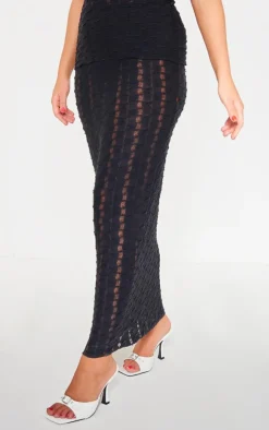 New PrettyLittleThing Textured Rib Low Rise Maxi Skirt Black