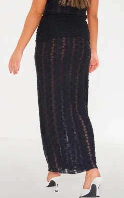 New PrettyLittleThing Textured Rib Low Rise Maxi Skirt Black