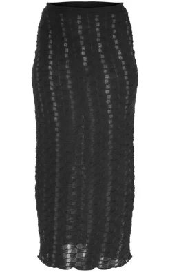 New PrettyLittleThing Textured Rib Low Rise Maxi Skirt Black