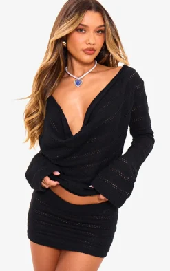 Outlet PrettyLittleThing Textured Rib Low Rise Micro Mini Skirt Black