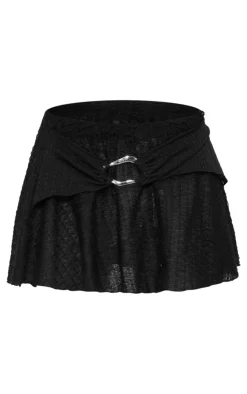 New PrettyLittleThing Textured Ring Detail Micro Mini Skirt Black