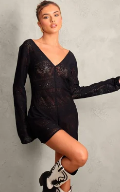 PrettyLittleThing Unitards*Textured Scoop Neck Long Sleeve Unitard