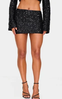 Discount PrettyLittleThing Textured Sequin Micro Mini Skirt Black