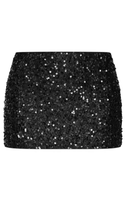 Discount PrettyLittleThing Textured Sequin Micro Mini Skirt Black