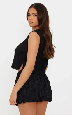 PrettyLittleThing Sleeveless Tops*Textured Sheer Crew Neck Sleeveless Top