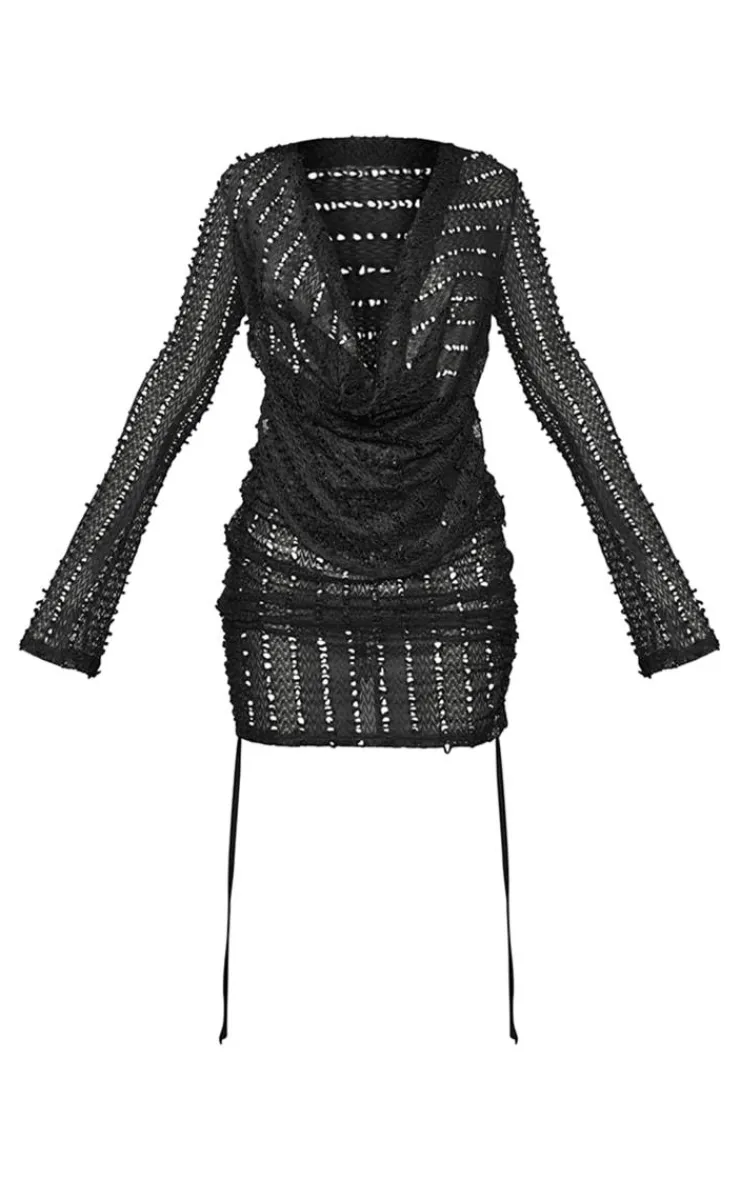 Textured Sheer Extreme Cowl Bodycon Dress-PrettyLittleThing Sale